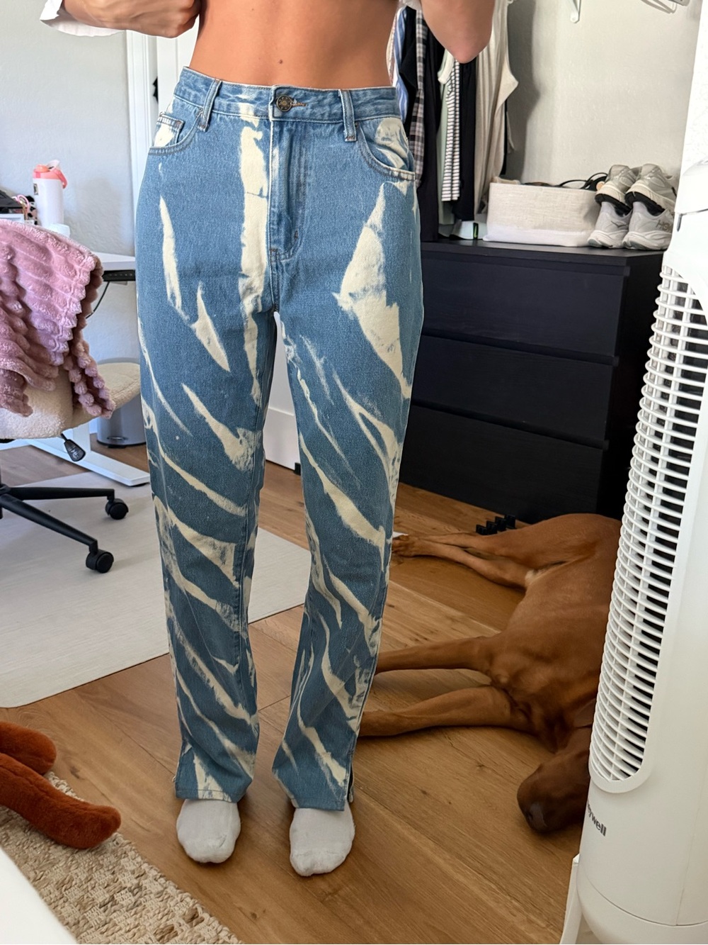 Lioness Bleached Stripe Straight Leg Jeans - Blue & White